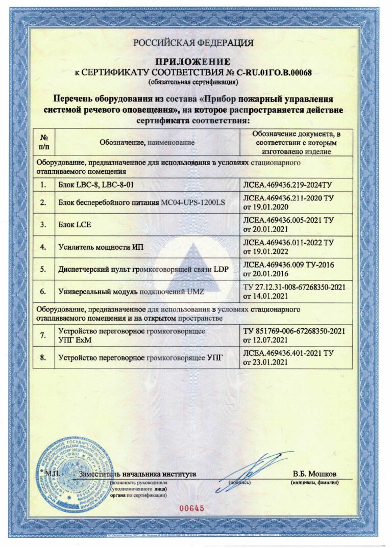 Сертификат соответствия ПП РФ № 969 Прибор пожарный л2
